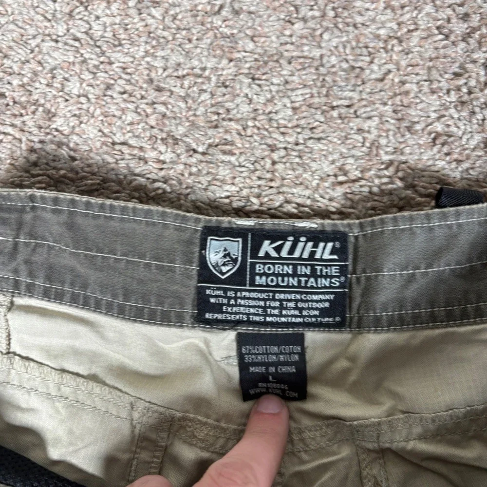Vintage Kuhl Mens Khaki Tan Cotton Nylon Cargo Shorts Adjustable Waist Size L